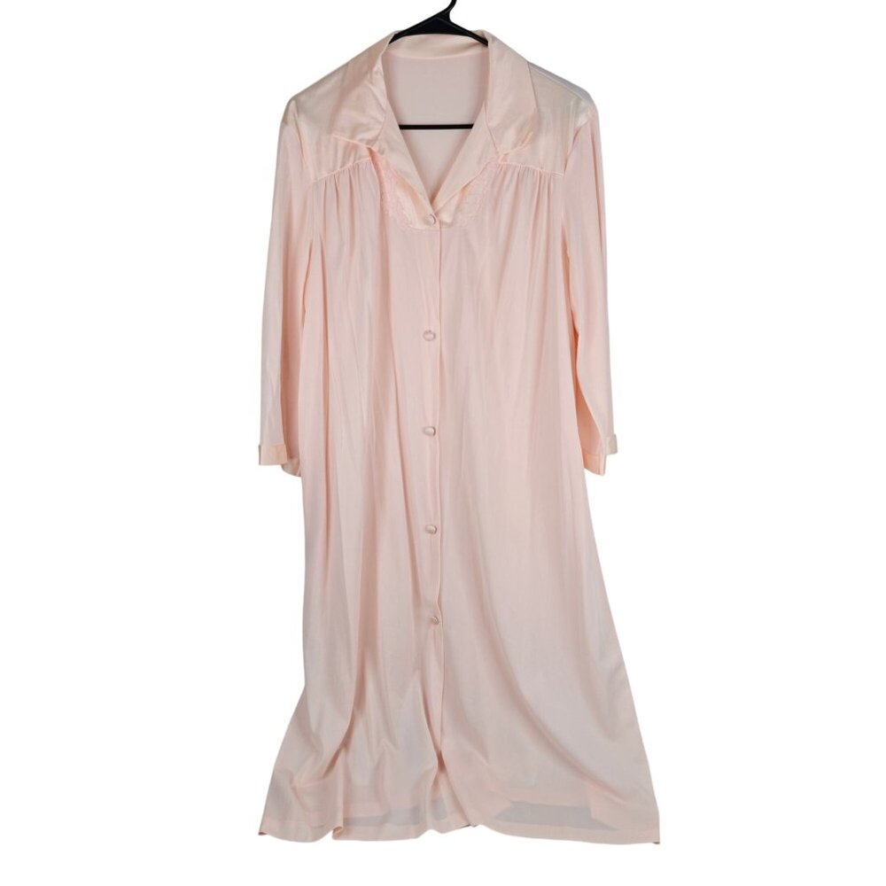 Vintage Vanity Fair Satin Peach Pink Nylon Button-Front Nightgown Size 40 - Picture 1 of 9